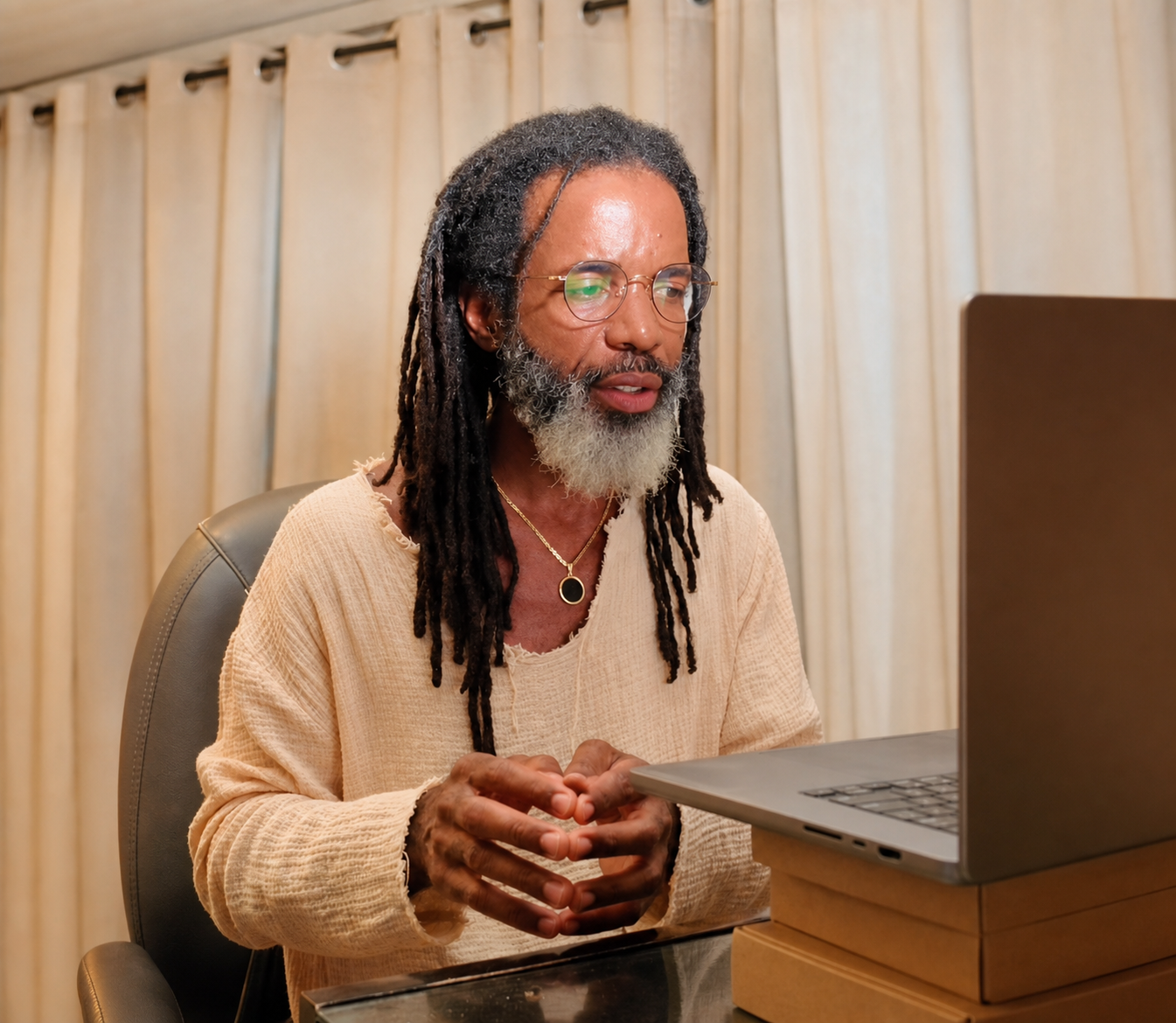 Moses Hill in a thoughtful private virtual session